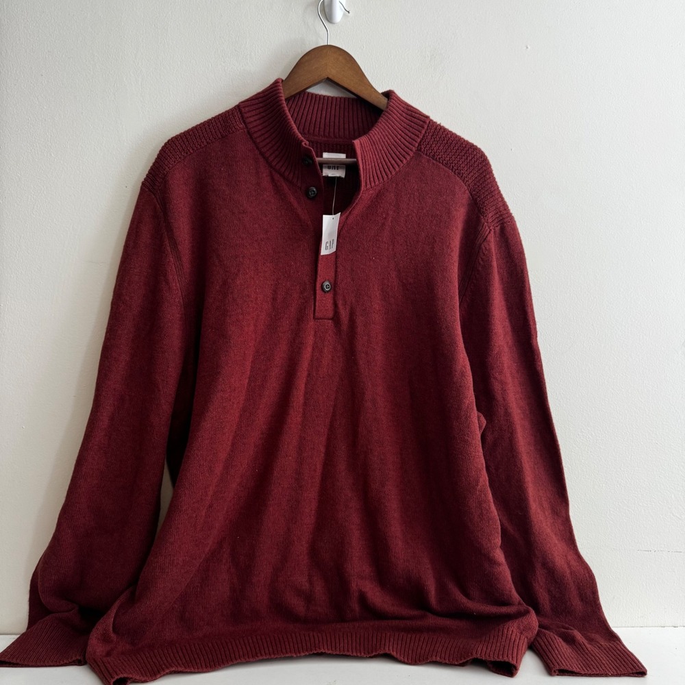 NWT Gap Women's XXL Rust Quarter Button Mock Neck Textured Cotton Blend Sweater